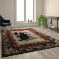 Flash Furniture KP-RGB3940-69-BN-GG Ursus Collection 6' x 9' Rustic Lodge Wandering Black Bear and Cub Area Rug with Jute Backing
